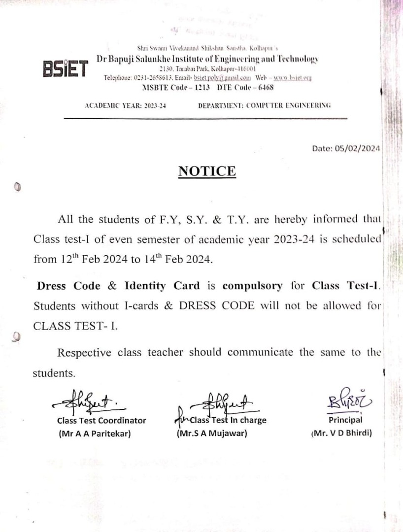 CLASS TEST I EVEN SEM